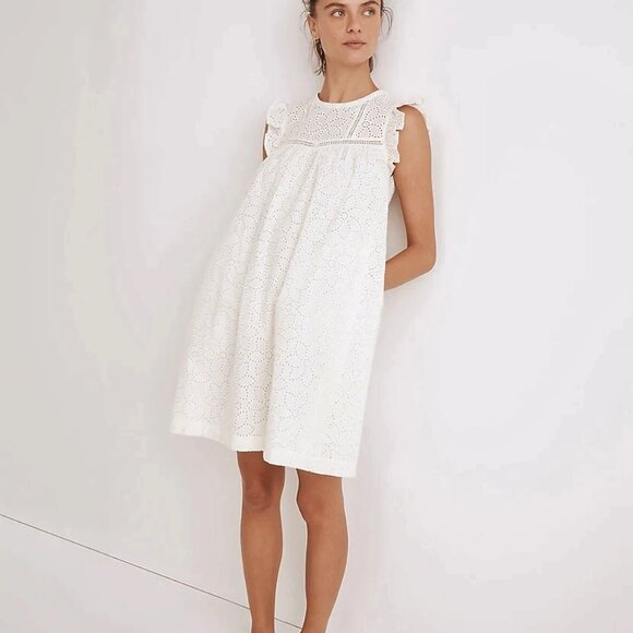 NEW Madewell Eyelet Ruffle-Sleeve Mini Dress M NWT Lighthouse $128 - Picture 10 of 10